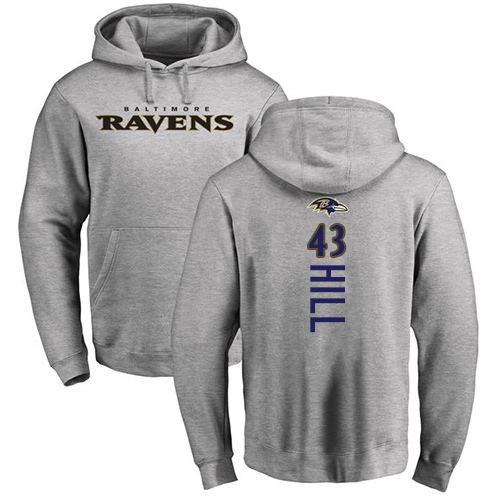 Men Baltimore Ravens Ash Justice Hill Backer NFL Football #43 Pullover Hoodie Sweatshirt